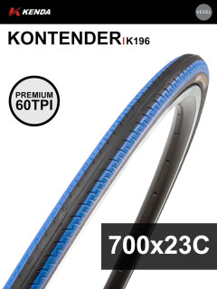 Покрышка велосипедная KENDA KONTENDER K196 700x23С (23-622), 60TPI, слик протектор, черно-син.