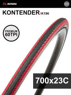 Покрышка велосипедная KENDA KONTENDER K196 700x23С (23-622), 60TPI, слик протектор, черно-красная