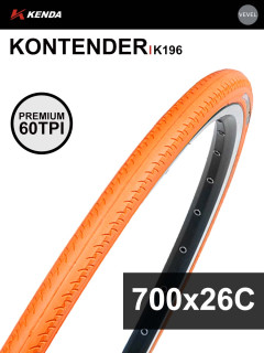 Покрышка велосипедная KENDA KONTENDER K196 700x26С (26-622), 60TPI, слик протектор, оранж.