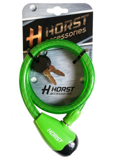 Замок велосипедный HORST тросовый, 12х650мм, автоматический, зеленый