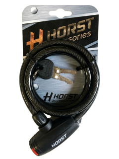 Замок велосипедный HORST тросовый, 10х1200мм, автоматический, черный