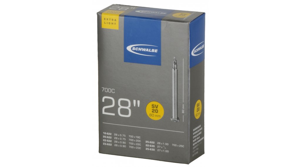 Камера велосипедная SCHWALBE SV20 EXTRA LIGHT 28", спорт. ниппель 80мм