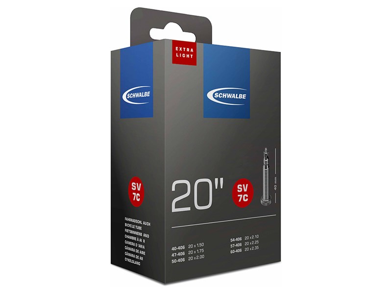 Камера велосипедная SCHWALBE SV7C EXTRA LIGHT 20", спорт. ниппель 40мм