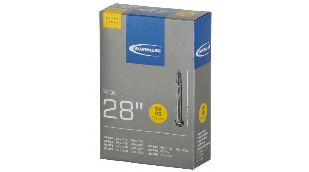 Камера велосипедная SCHWALBE SV20 EXTRA LIGHT 28", спорт. ниппель 50мм