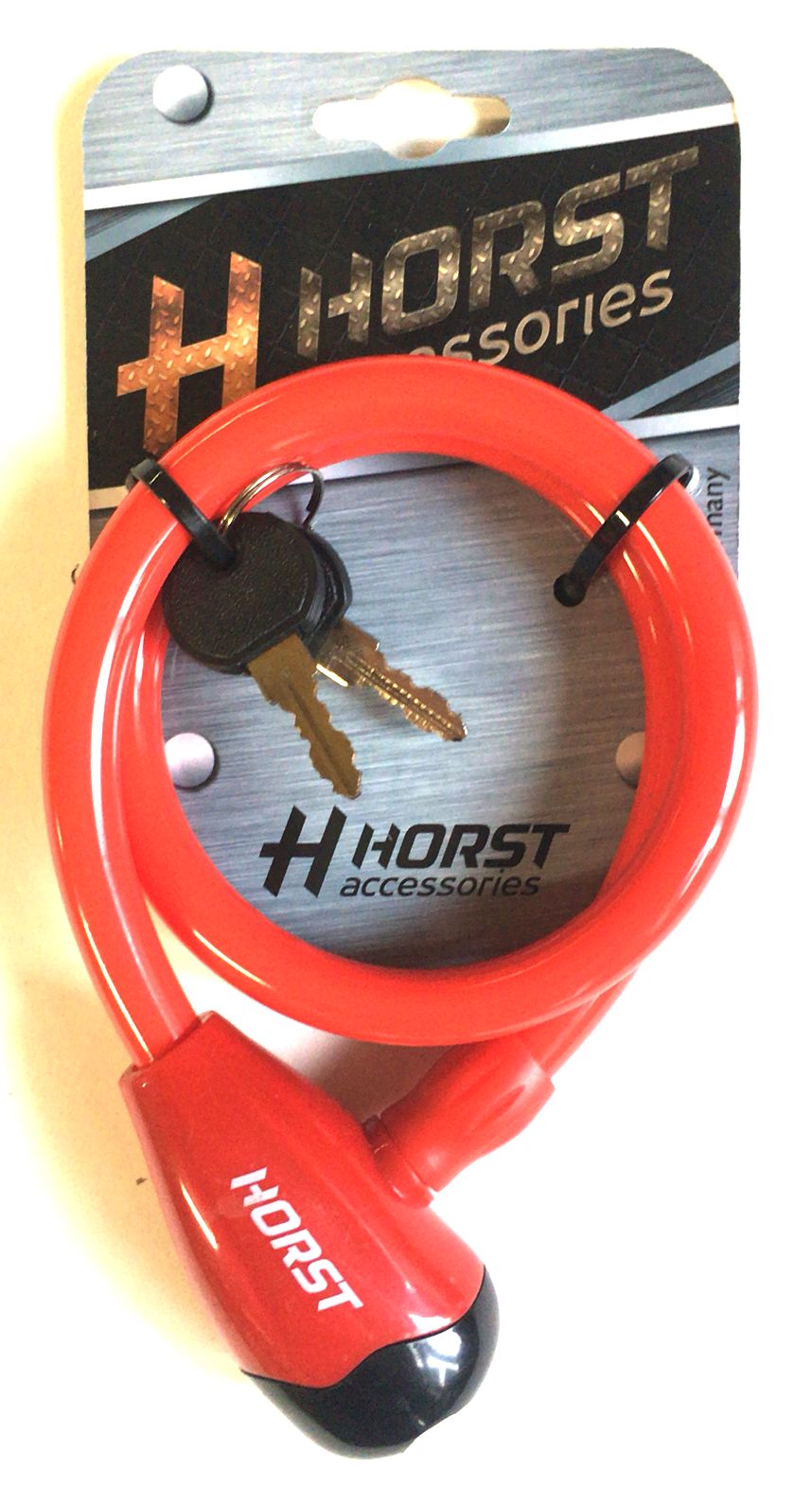 Замок велосипедный HORST тросовый, 12х650мм, красный
